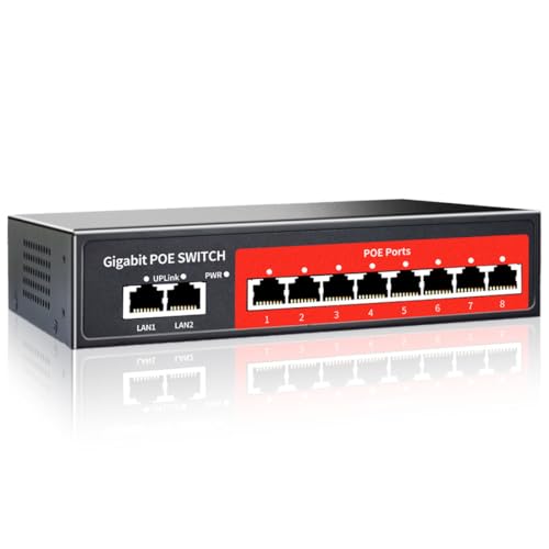 8 Port Gigabit PoE Switch with 2 Gigabit Uplink,802.3af/at Compliant,120W Built-in Power,Unmanaged Metal Plug and Play