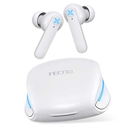 Tecno Wireless Gaming Earbuds with Microphone, 50ms Ultra-Low Latency Bluetooth Earbuds Noise Cancelling, 25H Playtime Bluetooth Gaming Earbuds for PC, G01 White