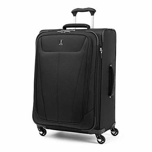 Travelpro Maxlite 5 Softside Expandable Checked Luggage with 4 Spinner Wheels, Lightweight Suitcase, Men and Women, Black, Checked Medium 25-Inch