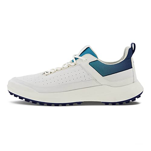 ECCO Men's CORE Hydromax Waterproof Golf Shoe, White/White/Blue Depths/Caribbean, 10-10.5