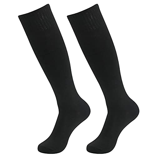 HAPYCEO Black Soccer Socks, Mens Baseball Softbal Football Knee High Tube School Uniform Casual Team Sport Long Socks 2 Pairs