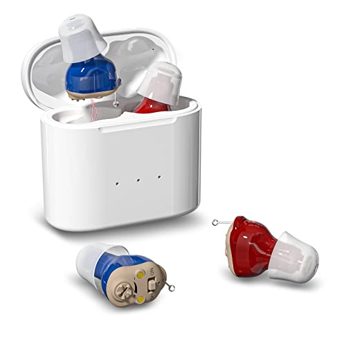 Rechargeable In Ear Hearing Aids for Seniors, Noise Cancelling OTC Hearing Amplifiers Device for Adults, Magnetic Contact Charging Case, Both Ears