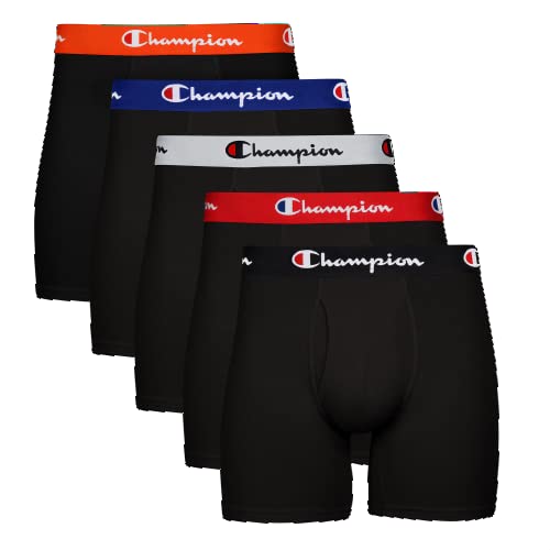 Champion Men's Boxer Briefs, Every Day Comfort Stretch Cotton Moisture-Wicking Underwear, Multi-Pack, Black-5 Pack, X-Large