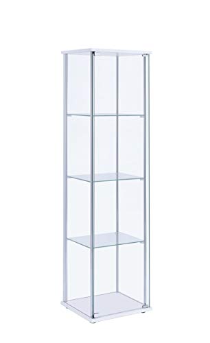 Coaster Home Furnishings Rectangular 4-Shelf Clear Curio Cabinet, 63.75' H x 14.25' W x 16.75' D, White, Chrome, 951072