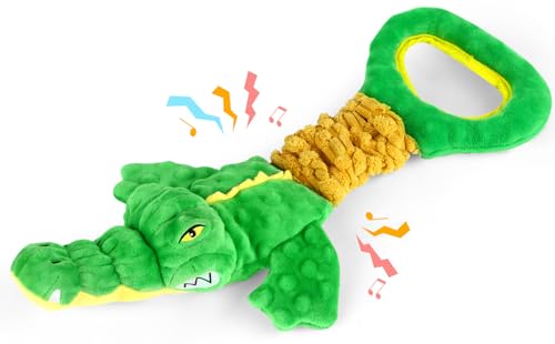 Eneston Large Dog Toys, Plush Squeaky Dog Toy with Crinkle Paper and Tug of War Handle, Interactive Puppy Toys for Small, Medium and Large Dogs