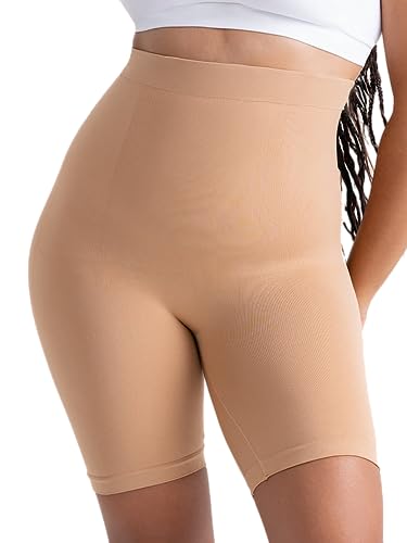 SHAPERMINT High Waisted Body Shaper Shorts - Shapewear for Women Tummy Control Small to Plus-Size Sand