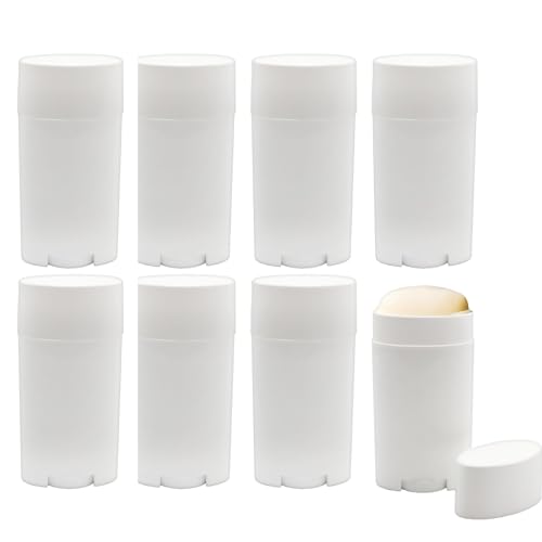 Cornucopia 2.5oz Empty Deodorant Containers (8-Pack, 75ml); BPA-Free Plastic White Twist-Up Refillable Tubes for DIY Deodorant, Aromatherapy, Balm, Etc.