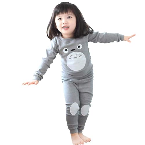 Mukola Kids Anime Pajamas Unisex Long Sleeve Tee and Pant Cotton PJ Set Puss Costume Grey-white