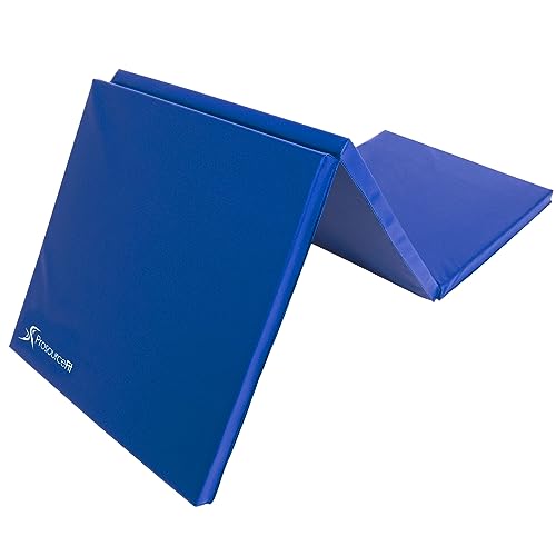 ProsourceFit Tri-Fold Folding Thick Exercise Mat 6’x2’ with Carrying Handles for MMA, Gymnastics Core Workouts, Blue