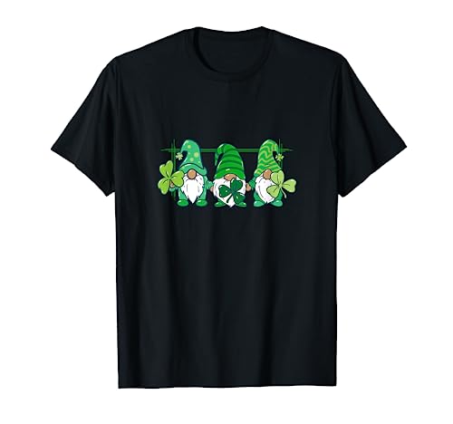 Three Gnomes Holding Irish Clover Shamrock St Patrick's Day T-Shirt