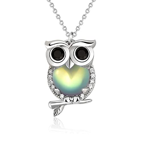 Lam Sence Sterling Silver Owl Pendant Necklace Moonstone Cute Animal Jewelry Valentine's Day Gift