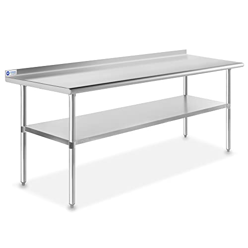 GRIDMANN Stainless Steel Kitchen Prep Table 72 x 30 Inches with Backsplash & Under Shelf, NSF Commercial Work Table for Restaurant and Home