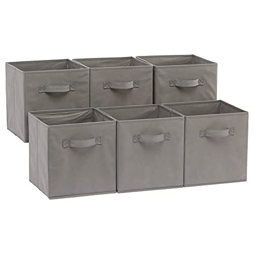 Amazon Basics Collapsible Fabric Storage Cubes Organizer with Handles, 10.5'x10.5'x11', Pack of 6, Gray