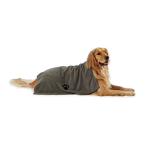 Bone Dry Pet Grooming Towel Collection Absorbent Microfiber X-Large, 41x23.5', Embroidered Gray
