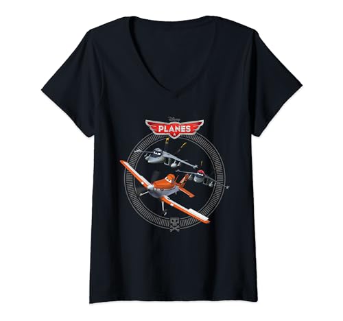 Womens Disney Planes Dusty Crophopper with Bravo and Echo V-Neck T-Shirt