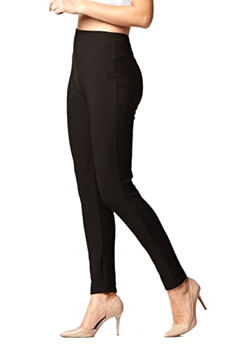 Conceited Premium Women's Stretch Ponte Pants - Dressy Leggings with Butt Lift - Black - Large-X-Large