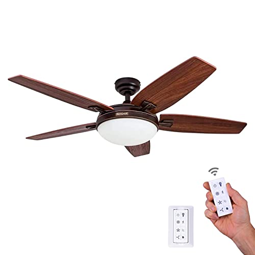 Honeywell Ceiling Fans Carmel, 48 Inch Contemporary Indoor LED Ceiling Fan with Light, Remote Control, Dual Mounting Options, Dual Finish Blades, Reversible Motor - 50197-01 (Bronze)