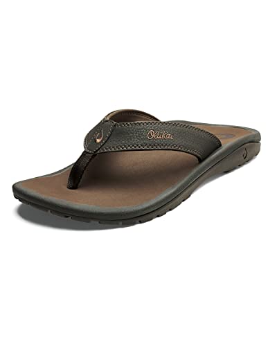OLUKAI Ohana Men's Beach Sandals, Quick-Dry Flip-Flop Slides, Water Resistant & Lightweight, Compression Molded Footbed & Ultra-Soft Comfort Fit, Dark Java/ Ray, 11