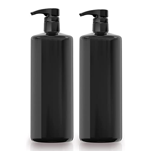 Bar5F Empty Shampoo Bottle with Pump, Black, 33.8 Ounce (1 Liter), Pack of 2