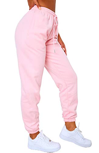 Waitfairy Womens High Waisted Sweatpants Drawstring Jogger Sweat Pants Cinch Bottom Workout Trousers Pink M