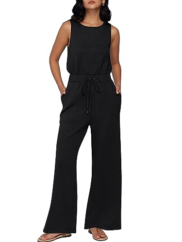 AUTOMET Jumpsuits for Women Dressy Casual Sleeveless Summer Dress 2024 Going Out Business Outfits Loose Fit Spring Jumpers Wide Leg Long Pants Rompers Fall Fashion Clothing