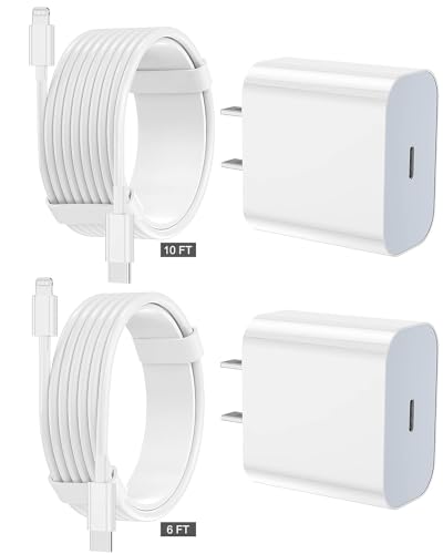 iPhone Charger Fast Charging 2 Pack Type C Wall Charger Block with 2 Pack [6FT&10FT] Long USB C to Lightning Cable for iPhone 14/13/12/12 Pro Max/11/Xs Max/XR/X,AirPods Pro