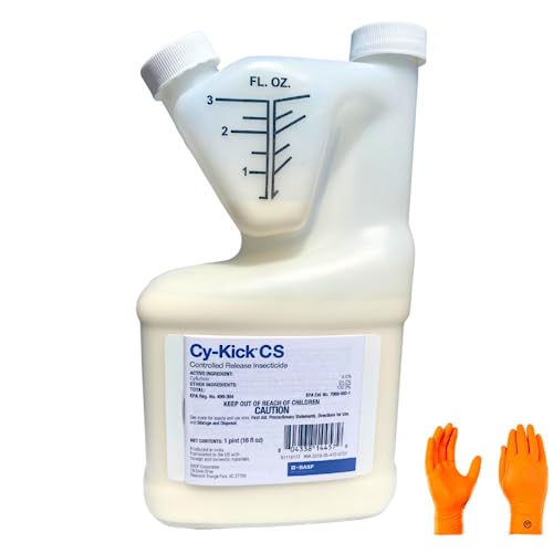 Cy-Kick CS Liquid Concentrate - 90 Days of pest Control Power, Multipurpose Outdoor Insecticide Treatment, with USA Supply Protective Gloves