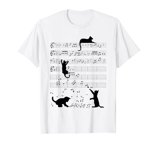 Cute Cat Kitty Playing Music Note Clef Musician Art T-Shirt