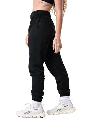 Kamo Fitness CozyTec High-Waisted Sweatpants for Women Baggy: Comfy Lounge Pants with Pockets Crafted from Soft Thick Fleece, Cuffed, Loose Fit, Tall Friendly Joggers for Fall (Black, L)
