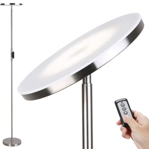 Floor Lamp,30W/2400LM Sky LED Modern Torchiere 3 Color Temperatures Super Bright Floor Lamps-Tall Standing Pole Light with Remote & Touch Control for Living Room,Bed Room,Office (Brushed Nickel)