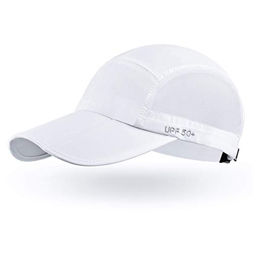 ELLEWIN Men's Baseball Cap UPF50 Hat W/Foldable Long Large Bill,One Size,White