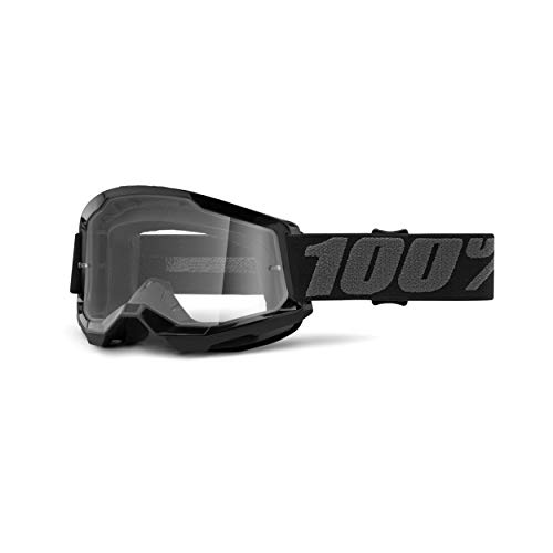 100% Strata 2 Motocross & Mountain Bike Goggles - MX and MTB Racing Protective Eyewear (Black - Clear Lens)