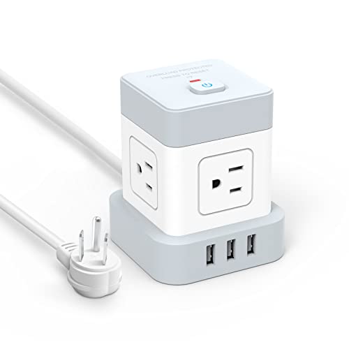 Power Strip with USB Baykul Flat Plug Extension Cord Cube with 4 Outlets 3 USB Ports 5ft Power Cord Surge Protector Desktop Charging Station Overload Protection Compact Portable for Home Travel Office