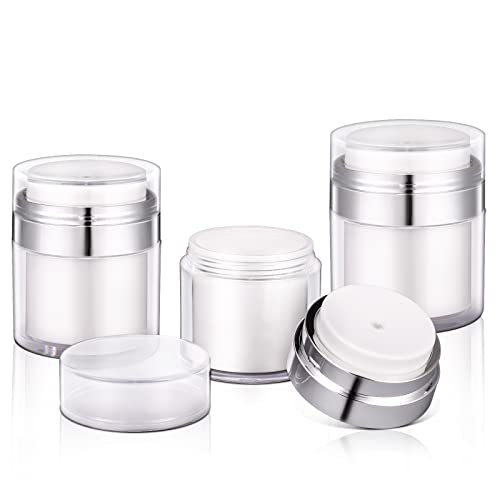 UMETASS 3 Pack 1.7 oz Airless Pump Jar, Refillable Cream Jar Vacuum Bottle Travel Size Empty Container for Cream and Lotion