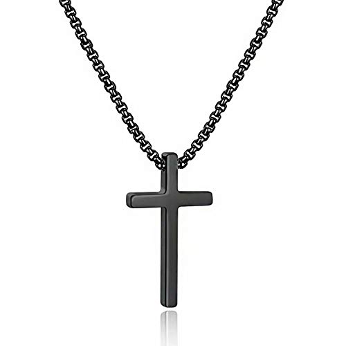 M MOOHAM Stainless Steel Cross Pendant Necklaces for Men Pendant Chain 16 Inch Black Jewelry Fathers Gifts for Him Husband Dad Grandpa First Communion Gifts