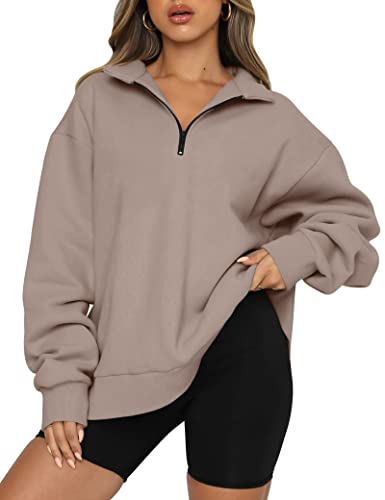 Trendy Queen Womens Oversized Half Zip Cropped Pullover Sweatshirts Fleece Jackets Quarter Zip Sweaters Hoodies Fall Clothes Outfits 2024
