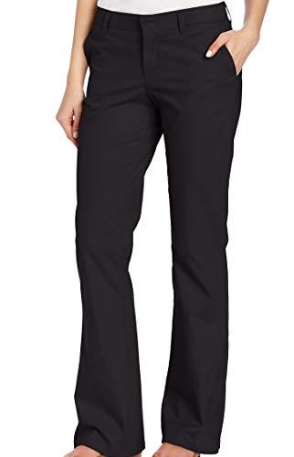 Dickies Women's Flat Front Stretch Twill Pant Slim Fit Bootcut, Black, 18 Short