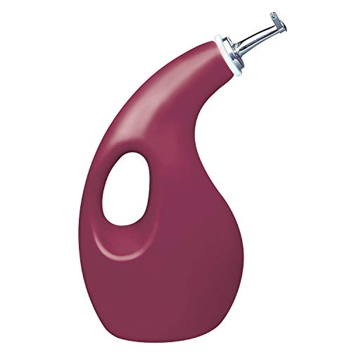 Rachael Ray Solid Glaze Ceramics EVOO Olive Oil Bottle Dispenser with Spout - 24 Ounce , Red,Burgundy