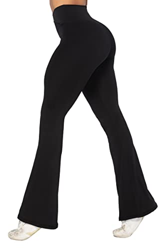 Sunzel Flare Leggings, Crossover Yoga Pants with Tummy Control, High Waisted and Wide Leg, No Front Seam Black Small 32' Inseam