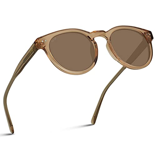 WearMe Pro Polarized Classic Round Retro Women's Sunglasses (Light Crystal Brown/Brown Lens)