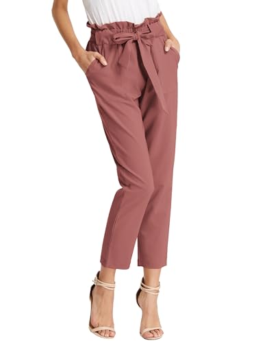 GRACE KARIN Women's Pants Trouser Slim Casual Cropped Paper Bag Waist Pants S Salmon Pink