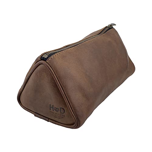 Hide & Drink, Travel Dopp Kit for Toiletries, Toiletry Bag, Rustic Handbag, Full Grain Leather, Handmade, Bourbon Brown