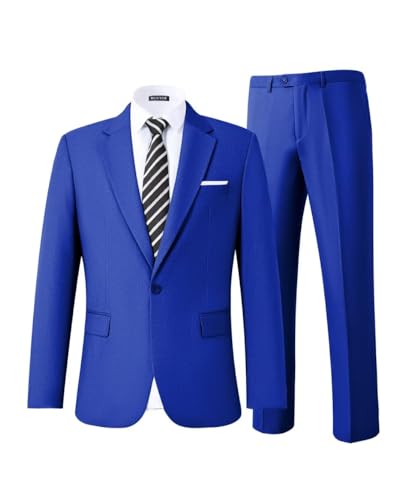HUUTOE Mens Wedding Suit 2 Piece Mens Suits Slim Fit Men's Slim Fit Suits Two Piece Suit Business Suit for Men Royal Blue Suit Men Christmas Suits S