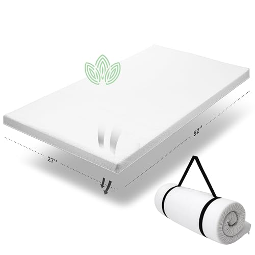 Organic Cotton Crib Topper | Ventilated 2-Inch Memory Foam CertiPUR-US Mattress Topper Pad, Waterproof & Washable Cover for Baby Crib & Toddler Bed Soft Padding, Nonslip Bottom, Travel Strap, 52x27x2