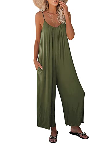 ANRABESS Women's Summer Casual Jumpsuits 2024 Trendy Rompers Sleeveless Spaghetti Strap Wide Leg Overalls Jumper Spring Outfits with Pockets A370ganlanlv-XL