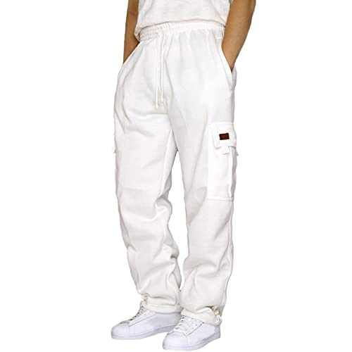 Generic Men's Cargo Sweatpants Drawstring Casual Fleece Joggers Loose Fit Open Bottom Athletic Pants for Men with Pockets