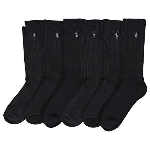 POLO RALPH LAUREN Men's Classic Sport Solid Socks 6 Pair Pack - Cushioned Cotton Comfort, Black, 6-12.5