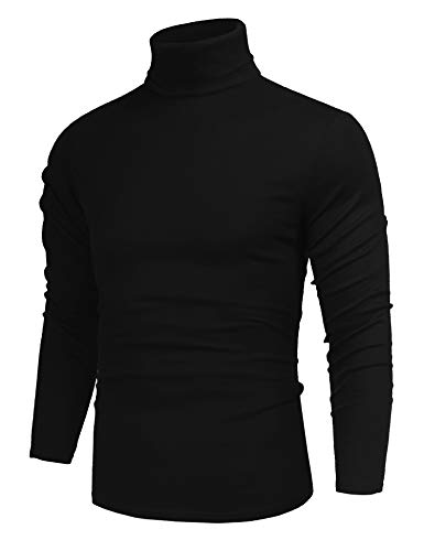 Mens Lightweight Long Sleeve Turtleneck Top Pullover Slim Fit Sweater Black L