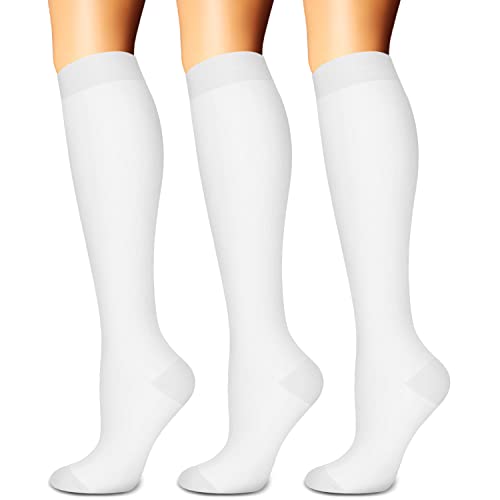 Compression Socks for Women and Men(1/3 Pairs)-Best for Running,Nursing,Circulation,Recovery & Travel (White - 3 Pairs, Small/Medium)