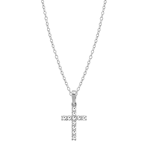 Dazzlingrock Collection Round White Diamond Classic Divine Cross of Jesus Pendant with 18 inch Silver Chain for Women (0.15 ctw, Color I-J, Clarity I2-I3) in 10K White Gold